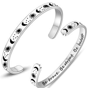 3 For $35 Inspirational Moon & Star Be Badass Stainless Steel Cuff Bracelet